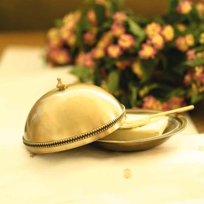 BARMER BUTTER DISH with GLASS LINER & BRASS SPREADER-1