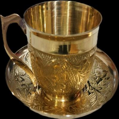 Exquisite Brass Tea Cup with Intricately Designed Saucer