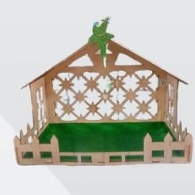 Handcrafted Wooden Christmas Nativity Crib with Star & Decorative Fence – Ideal for Christmas Celebrations