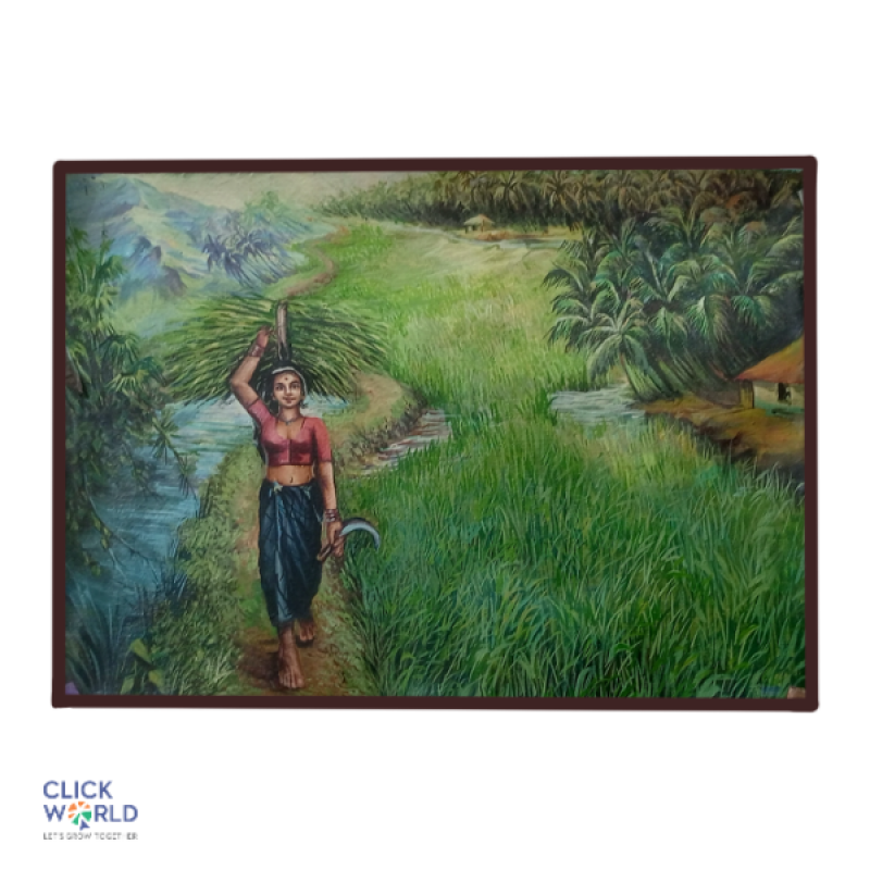 Traditional Village Lady Farmer Canvas Painting - Rural Life and Serenity