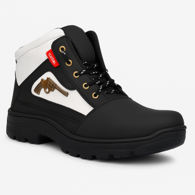 WUGO::Latest Stylish Men’s Black Gun Boots | Premium Faux Leather Ankle Boots | Comfortable Slip-On Footwear for Men's & Boys