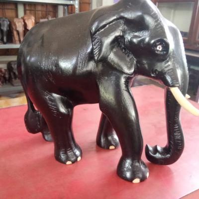 Kerala Hand-Carved White Wood Elephant - 10 Inch -Black Finish