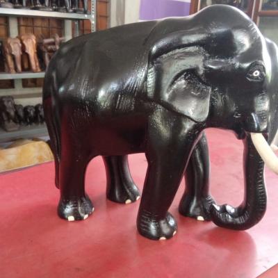 Kerala Hand-Carved White Wood Elephant - 11 Inch -Black Finish