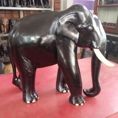 Kerala Hand-Carved White Wood Elephant - 12 Inch -Black Finish