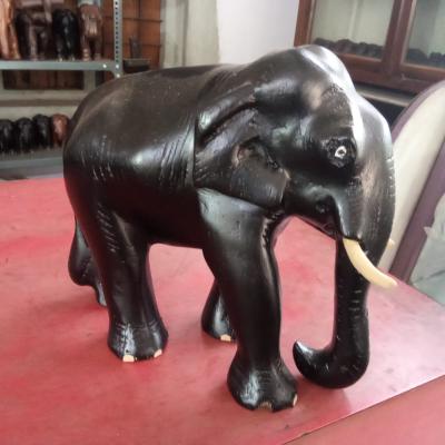 Kerala Hand-Carved White Wood Elephant - 7 Inch -Black Finish