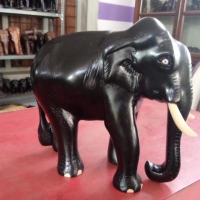 Kerala Hand-Carved White Wood Elephant - 9 Inch -Black Finish