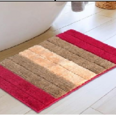 Loop Cut - High Low Piles Microfiber Bathmats  red , gery and white 2 nos