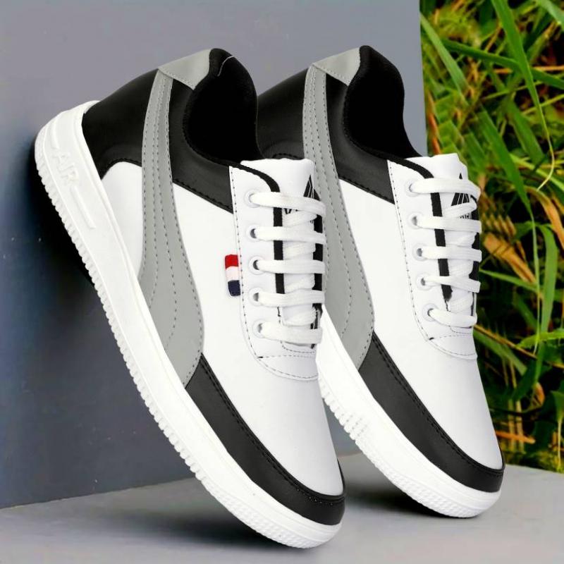 Latest Trendy Men Casual Sneaker Shoes|Casual Shoes For Men's & Boys GREYWAVE-WHITE-1  Size 10