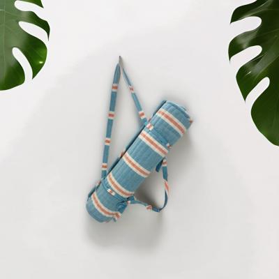 Sky Blue & Terracotta Handwoven Cotton Yoga Mat come travel bed
