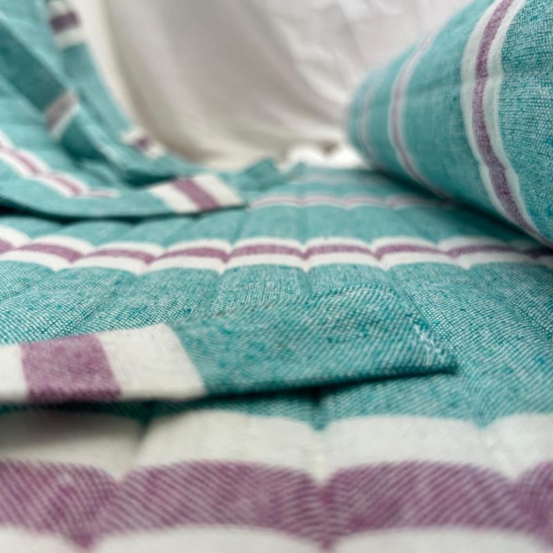 Green & Gold Striped Handwoven Cotton Yoga Mat come travel bed