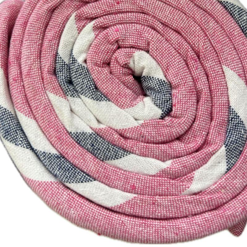 Pink & Grey Striped Handwoven Cotton Yoga Mat come Travel Bed