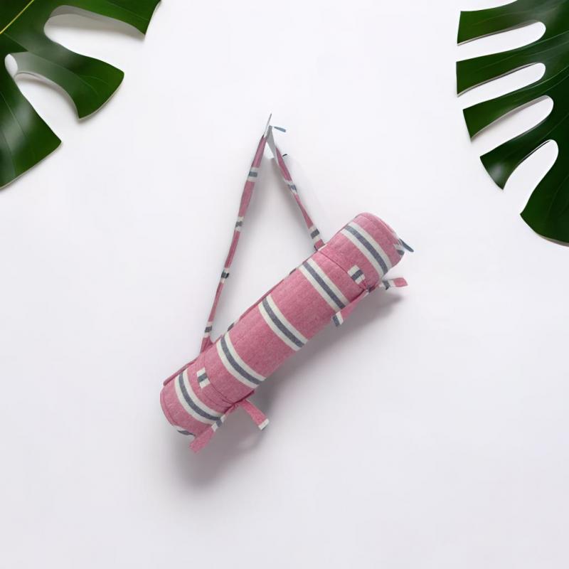 Pink & Grey Striped Handwoven Cotton Yoga Mat come Travel Bed