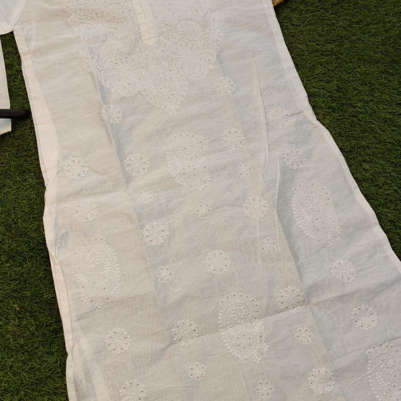 Exclusive Chikankari Chanderi kurti with Mukesh work ( Dyeable )