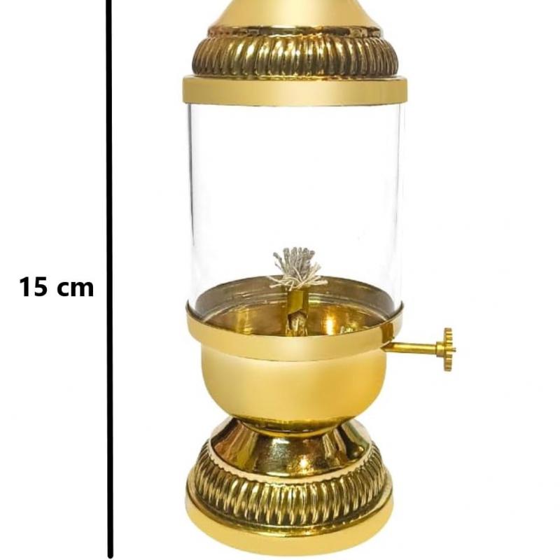 Brass Oil Lamp Akhand Diya with Wick Adjuster & Borosilicate Glass Chimney Religious Lantern for Diwali, Temple, Pooja Room, Daily Rituals