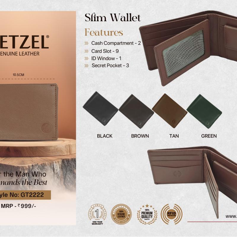 ETZEL Genuine Leather - Original Leather Slim Wallet with RFID