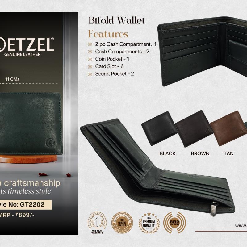 ETZEL Genuine Leather - Original Leather Bifold Wallet with RFID