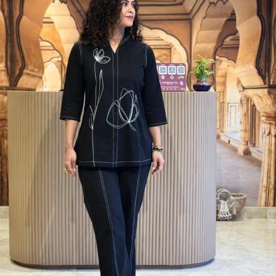 Premium cotton coord pant set with beautiful embroidery work