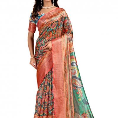 Product Name: Artistic Digital Printed Soft Silk Blend Saree