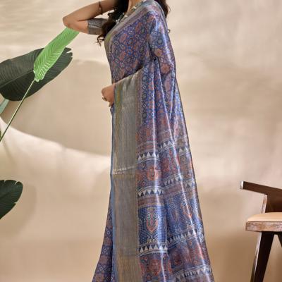Royal blue soft silk Blend saree with Traditional motifs
