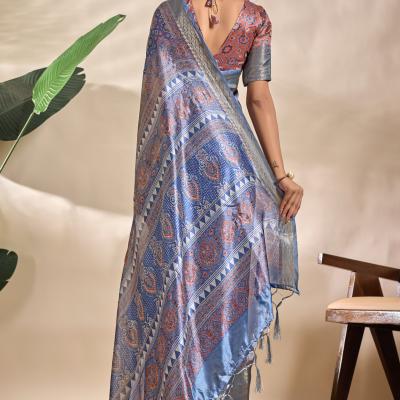 Royal blue soft silk Blend saree with Traditional motifs
