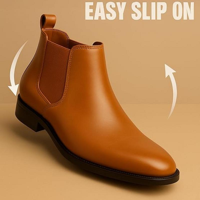 WUGO::Latest Trendy Men’s Tan Chelsea Boots | Premium Faux Leather Ankle Boots | Comfortable Slip-On Footwear for Men's & Boys