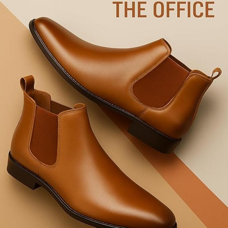 WUGO::Latest Trendy Men’s Tan Chelsea Boots | Premium Faux Leather Ankle Boots | Comfortable Slip-On Footwear for Men's & Boys