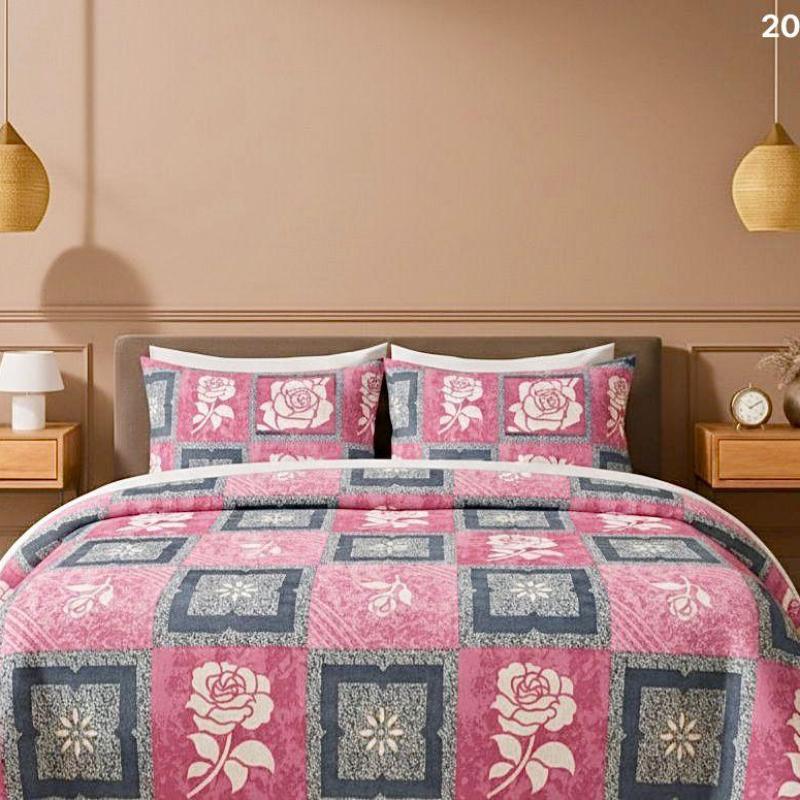 Hariyana Cotton Multi color Double Bed Sheet with 2 Pillow Covers - 202 pink