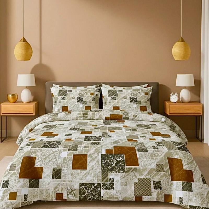 Hariyana Cotton Multi color Double Bed Sheet with 2 Pillow Covers - 235 Brown