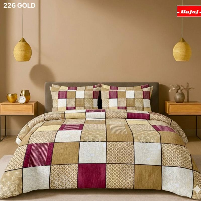 Hariyana Cotton Multi color Double Bed Sheet with 2 Pillow Covers -226 gold