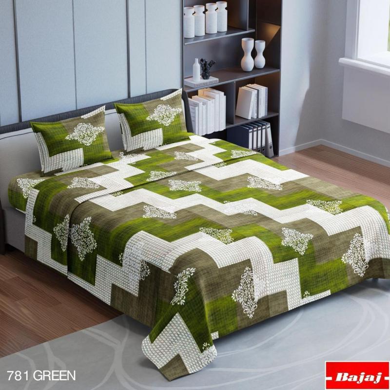 Hariyana Cotton  Multi color Double Bed Sheet with 2 Pillow Covers - 781 Green