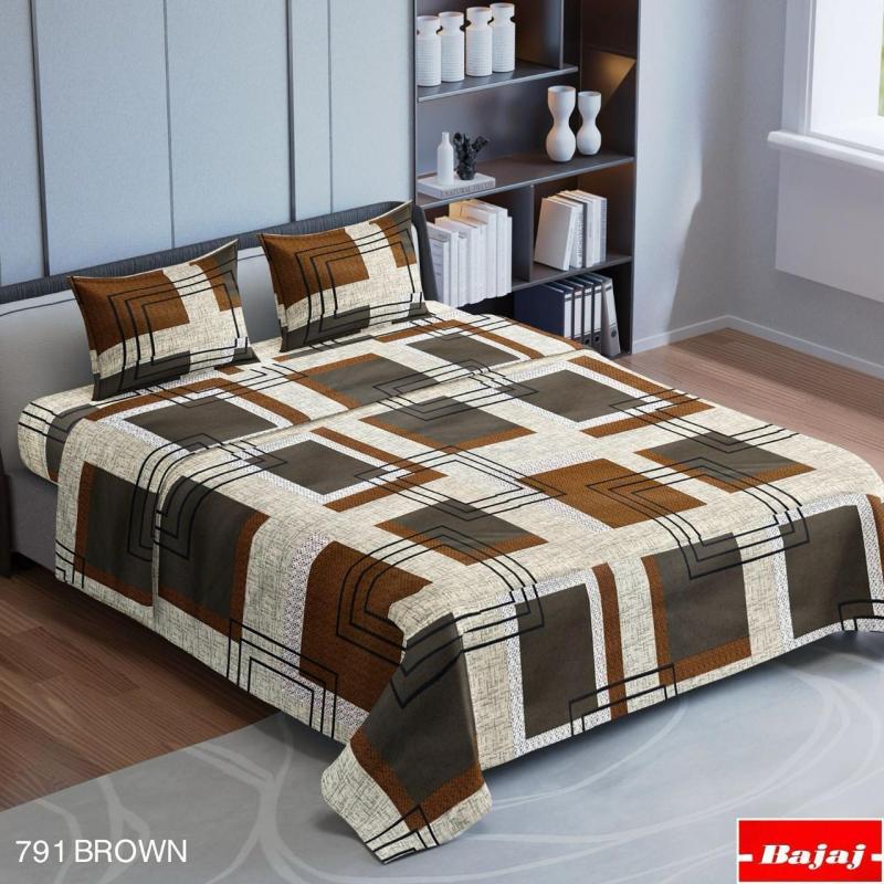 Hariyana Cotton Multi color Double Bed Sheet with 2 Pillow Covers - 791 brown