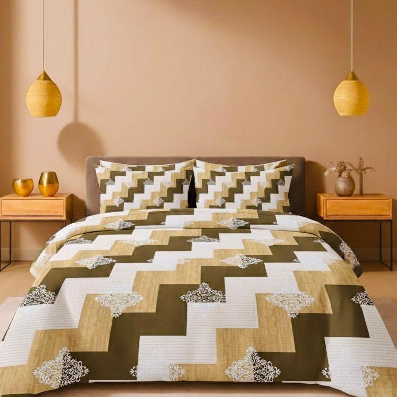 Hariyana Cotton  Multi color Double Bed Sheet with 2 Pillow Covers -  781  gold
